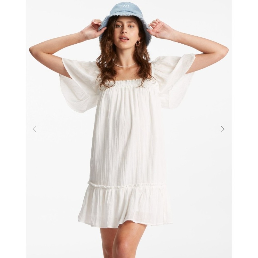 NEW Billabong She's a Doll White Mini Dress Flutter Sleeve Size Large